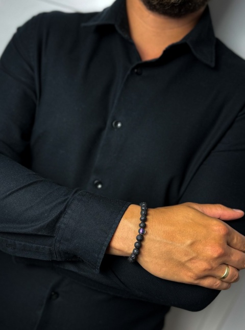 Czarna bransoletka kulkowa ze skały wulkanicznej