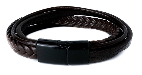 Brązowa bransoletka rzemykowa ze skóry ekologicznej i stali nierdzewnej