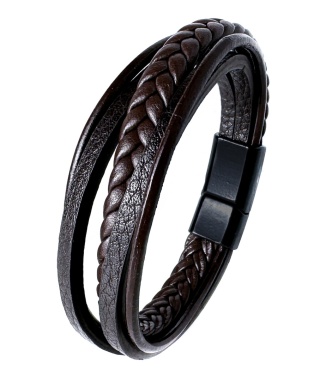 Brązowa bransoletka rzemykowa ze skóry ekologicznej i stali nierdzewnej