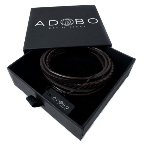 Brązowa bransoletka rzemykowa ze skóry ekologicznej i stali nierdzewnej