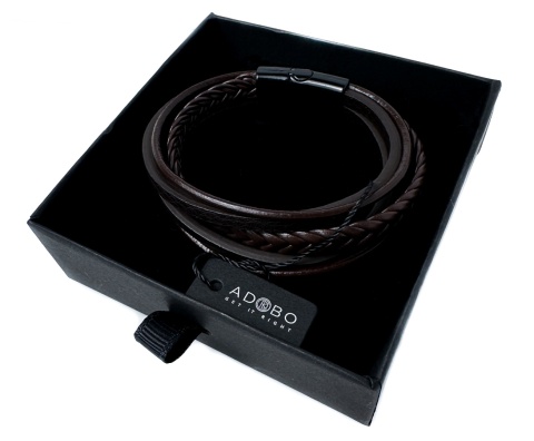 Brązowa bransoletka rzemykowa ze skóry ekologicznej i stali nierdzewnej