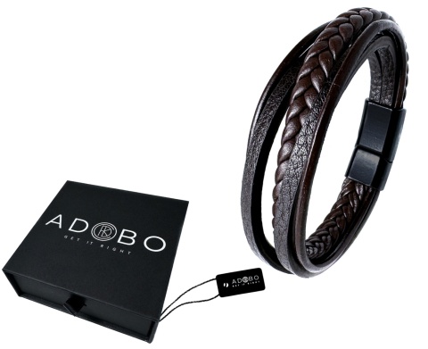 Brązowa bransoletka rzemykowa ze skóry ekologicznej i stali nierdzewnej