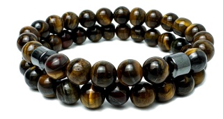 Brązowa bransoletka kulkowa z podwójnym splotem koralików z naturalnego kamienia tygrysie oko