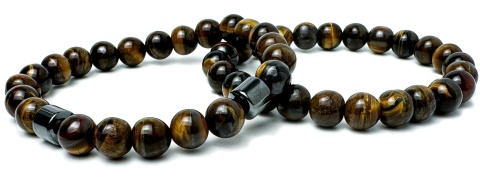 Brązowa bransoletka kulkowa z podwójnym splotem koralików z naturalnego kamienia tygrysie oko