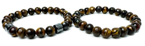 Brązowa bransoletka kulkowa z podwójnym splotem koralików z naturalnego kamienia tygrysie oko