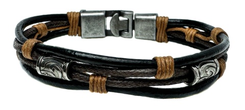 Brązowa bransoletka rzemykowa ze skóry ekologicznej i stali nierdzewnej, w stylu nordyckim