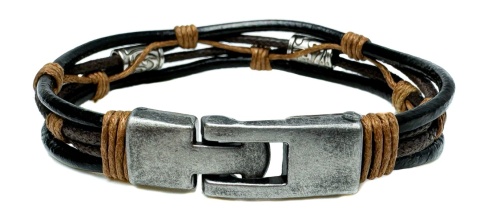 Brązowa bransoletka rzemykowa ze skóry ekologicznej i stali nierdzewnej, w stylu nordyckim