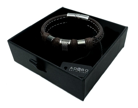 Brązowa bransoletka rzemykowa ze skóry ekologicznej i zdobieniami ze stali nierdzewnej