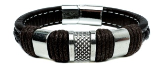 Brązowa bransoletka rzemykowa ze skóry ekologicznej i zdobieniami ze stali nierdzewnej