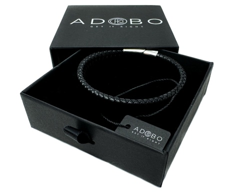 Czarna bransoletka rzemykowa ze skóry ekologicznej i stali nierdzewnej