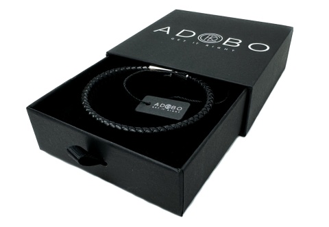 Czarna bransoletka rzemykowa ze skóry ekologicznej i stali nierdzewnej