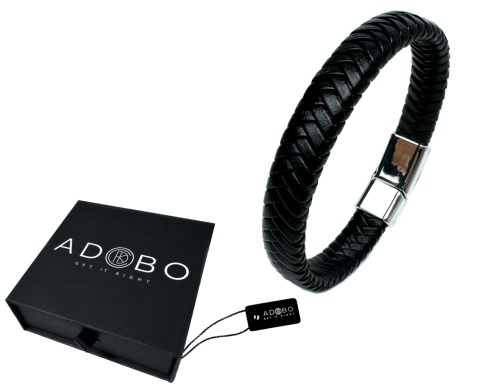 Czarna bransoletka rzemykowa ze skóry ekologicznej i stali nierdzewnej