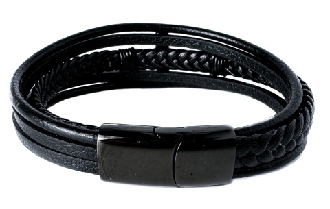 Czarna bransoletka rzemykowa ze skóry ekologicznej, z krzyżem ze stali nierdzewnej