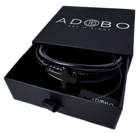 Czarna bransoletka rzemykowa ze skóry ekologicznej, z krzyżem ze stali nierdzewnej