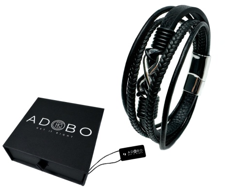 Czarna bransoletka rzemykowa ze skóry ekologicznej i stali nierdzewnej, z symbolem nieskończoności