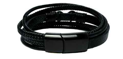 Czarna bransoletka rzemykowa ze skóry ekologicznej i stali nierdzewnej, z symbolem nieskończoności