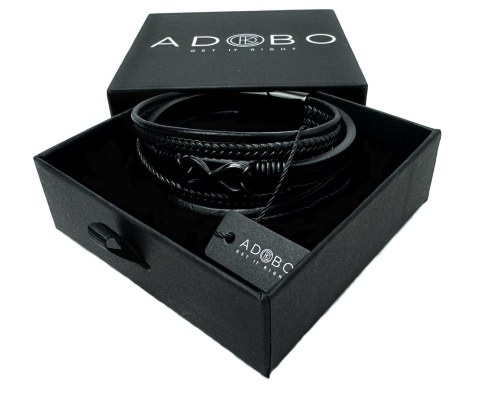 Czarna bransoletka rzemykowa ze skóry ekologicznej i stali nierdzewnej, z symbolem nieskończoności