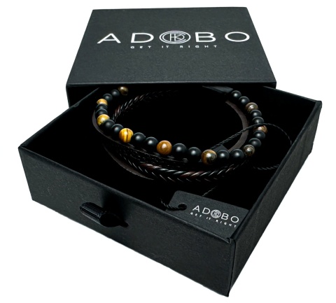 Czarna bransoletka rzemykowa ze skóry ekologicznej i naturalnym kamieniem tygrysie oko