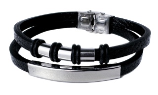 Czarna bransoletka rzemykowa ze skóry ekologicznej i zdobieniami ze stali nierdzewnej