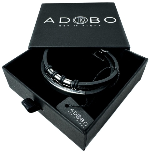 Czarna bransoletka rzemykowa ze skóry ekologicznej i zdobieniami ze stali nierdzewnej