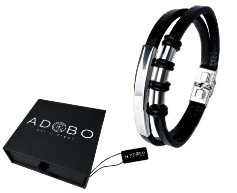 Czarna bransoletka rzemykowa ze skóry ekologicznej i zdobieniami ze stali nierdzewnej