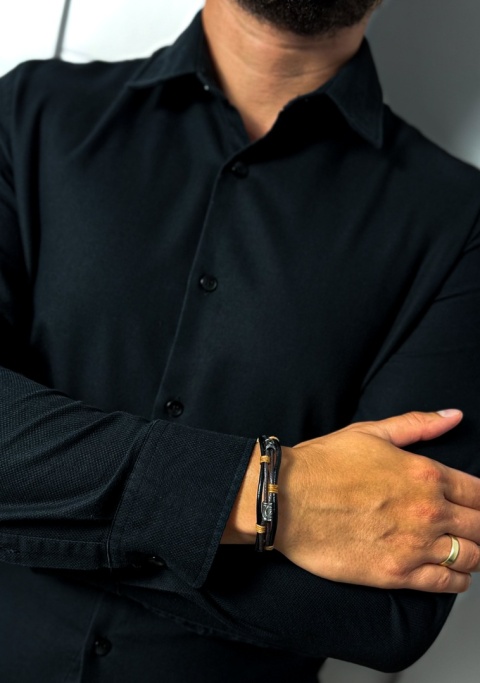 Brązowa bransoletka rzemykowa ze skóry ekologicznej i stali nierdzewnej, w stylu nordyckim