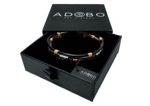 Brązowa bransoletka rzemykowa ze skóry ekologicznej i stali nierdzewnej, w stylu nordyckim