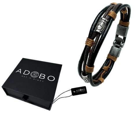 Brązowa bransoletka rzemykowa ze skóry ekologicznej i stali nierdzewnej, w stylu nordyckim