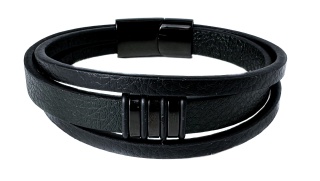 Czarna bransoletka rzemykowa ze skóry ekologicznej i zdobieniami ze stali nierdzewnej