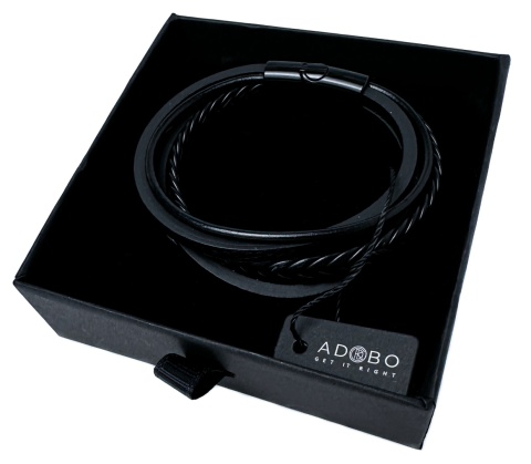 Czarna bransoletka rzemykowa ze skóry ekologicznej i stali nierdzewnej