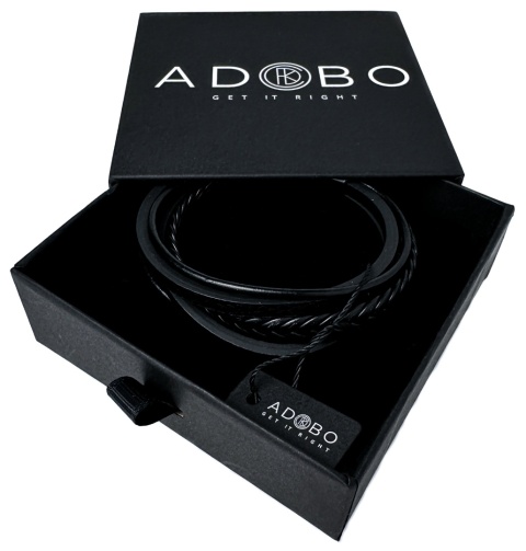 Czarna bransoletka rzemykowa ze skóry ekologicznej i stali nierdzewnej