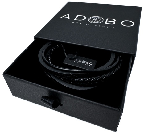 Czarna bransoletka rzemykowa ze skóry ekologicznej i stali nierdzewnej