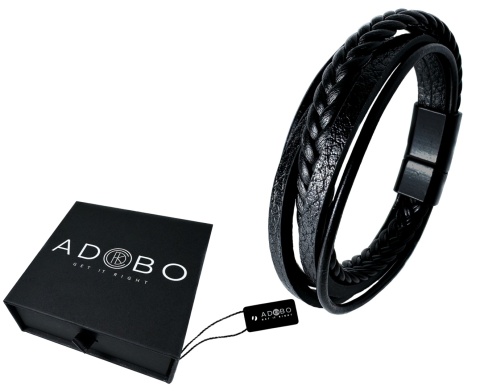 Czarna bransoletka rzemykowa ze skóry ekologicznej i stali nierdzewnej