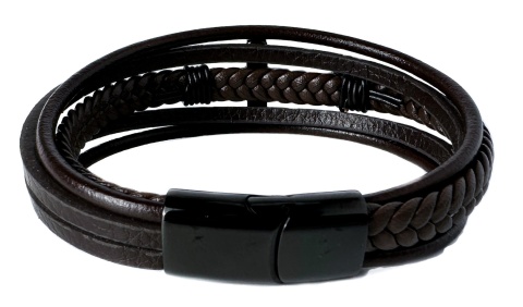 Brązowa bransoletka rzemykowa ze skóry ekologicznej, z krzyżem ze stali nierdzewnej