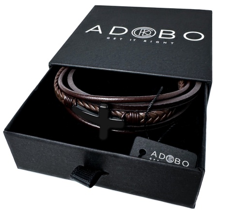 Brązowa bransoletka rzemykowa ze skóry ekologicznej, z krzyżem ze stali nierdzewnej