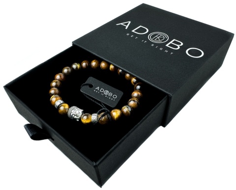 Brązowa bransoletka kulkowa ze splotem z minerału tygrysie oko i wizerunkiem Buddy ze stali nierdzewnej