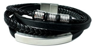 Czarna bransoletka rzemykowa ze skóry ekologicznej i zdobieniami ze stali nierdzewnej