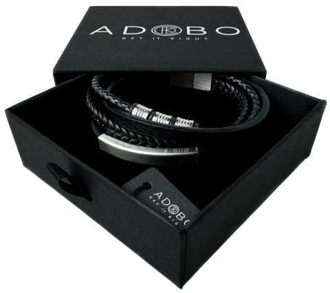 Czarna bransoletka rzemykowa ze skóry ekologicznej i zdobieniami ze stali nierdzewnej