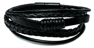 Czarna bransoletka rzemykowa ze skóry ekologicznej i stali nierdzewnej