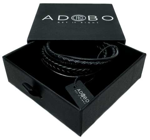 Czarna bransoletka rzemykowa ze skóry ekologicznej i stali nierdzewnej