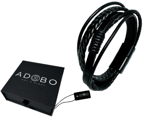 Czarna bransoletka rzemykowa ze skóry ekologicznej i stali nierdzewnej