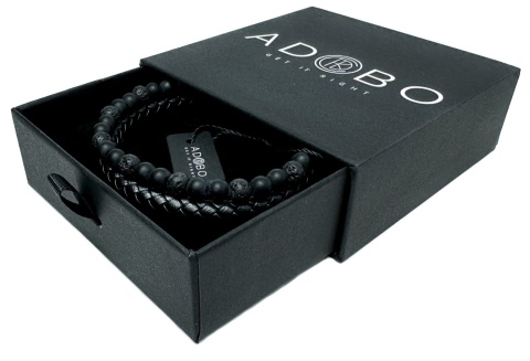 Czarna bransoletka rzemykowa ze skóry ekologicznej i skały wulkanicznej