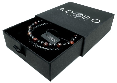 Czarna bransoletka rzemykowa ze skóry ekologicznej i z naturalnym kamieniem bawole oko