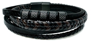 Czarna bransoletka rzemykowa ze skóry ekologicznej i zdobieniami ze stali nierdzewnej