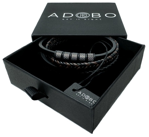 Czarna bransoletka rzemykowa ze skóry ekologicznej i zdobieniami ze stali nierdzewnej