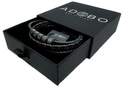 Czarna bransoletka rzemykowa ze skóry ekologicznej i zdobieniami ze stali nierdzewnej