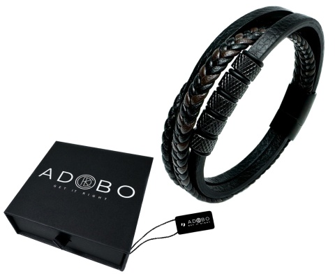 Czarna bransoletka rzemykowa ze skóry ekologicznej i zdobieniami ze stali nierdzewnej