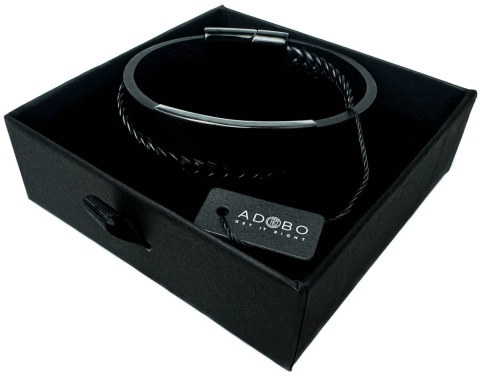 Czarna bransoletka rzemykowa ze skóry ekologicznej i zdobieniami ze stali nierdzewnej