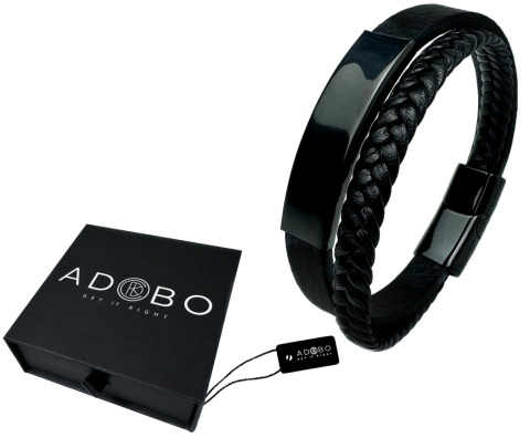 Czarna bransoletka rzemykowa ze skóry ekologicznej i zdobieniami ze stali nierdzewnej