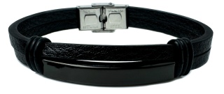 Czarna bransoletka rzemykowa ze skóry ekologicznej i zdobieniami ze stali nierdzewnej